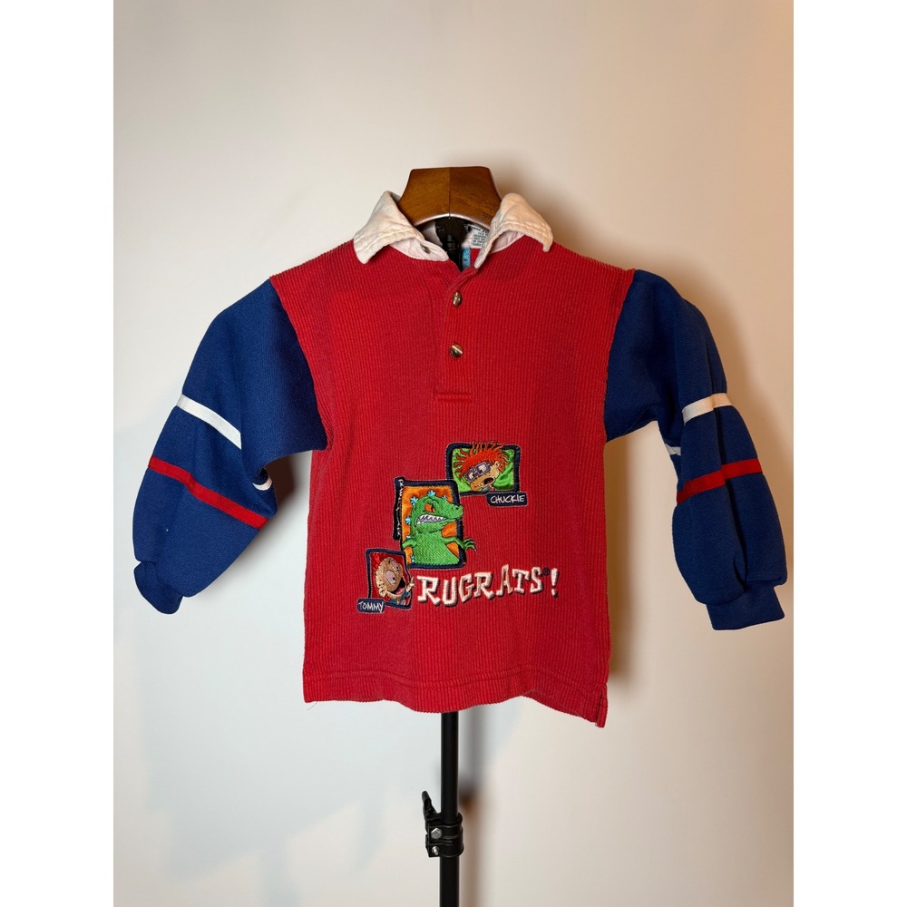 Vintage Nickelodeon Rugrats Kids Polo Shirt Red Blue Reptar Tommy Chuckie Size 5